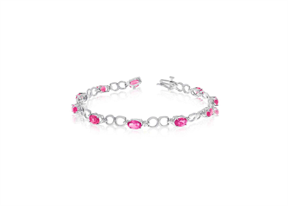 White Gold Plated CZ Studded and Ruby Tennis Bracelet